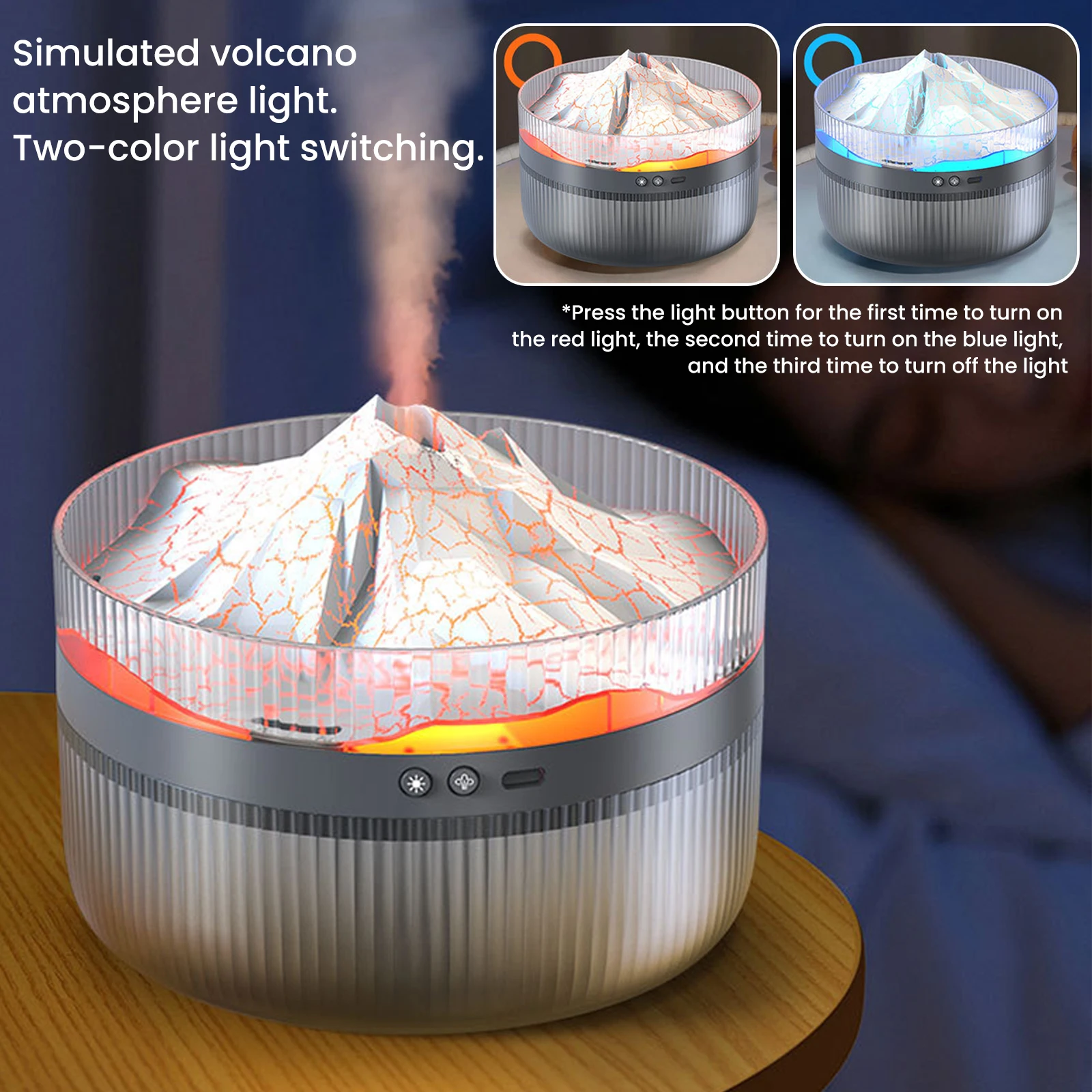 2L vulcano umidificatore d'aria nebbia diffusore di fiamma diffusore di olio essenziale per camera da letto Home Office modalità intermittente/continua