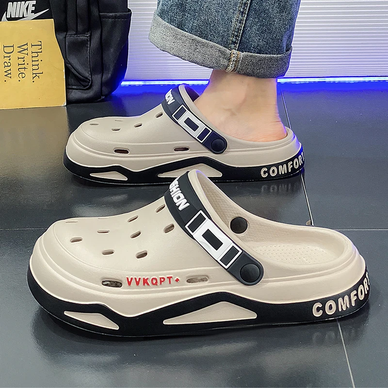 Summer Hole Shoes Men Wear Casual Fashion Non-slip Portable Sports Sandals Beach Step on Toe Breathable Slippers for Men Outdoor