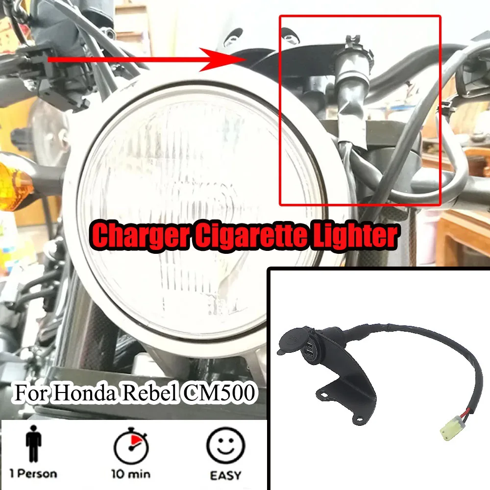 

For Honda Rebel CM500 CM 500Motorcycle Dual USB Charger Cigarette Lighter Adapter Phone Charger Double USB Port W/ LED Light
