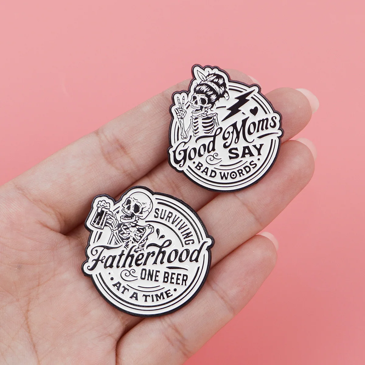 Funny Parents Skeleton Quote Enamel Pin Lapel Pins for Backpacks Brooches Badges Brooch for Clothes Jewelry Gifts for Friends