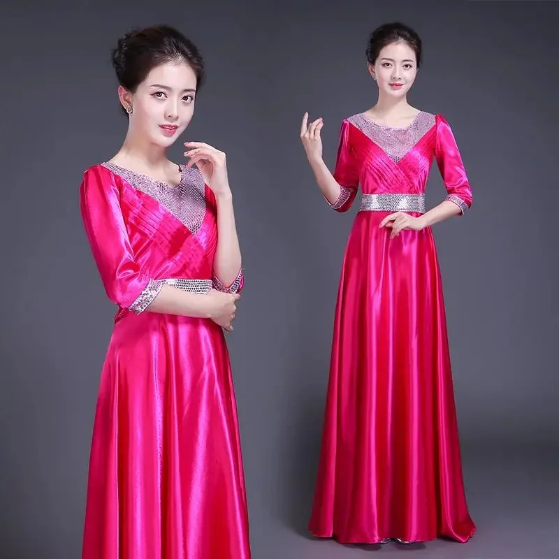 Fashion Slim Simple Stage Chorus Performance Dress for Women\'s July 1st Red Song Chorus Group Chorus Dress Sequin Chorus Dress