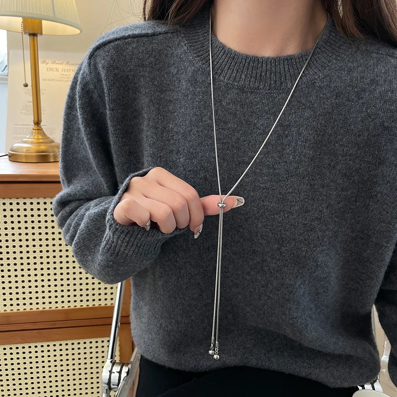 Autumn/Winter Sweater Chains Long Fashionable Design 2024 New Titanium Steel Pulling Snake Bone Chain Necklace