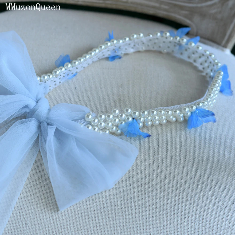 MMQ M129 short wedding veils Things for weddings Blue Butterfly Women's Headband Single Party Accessories Headwear customizable