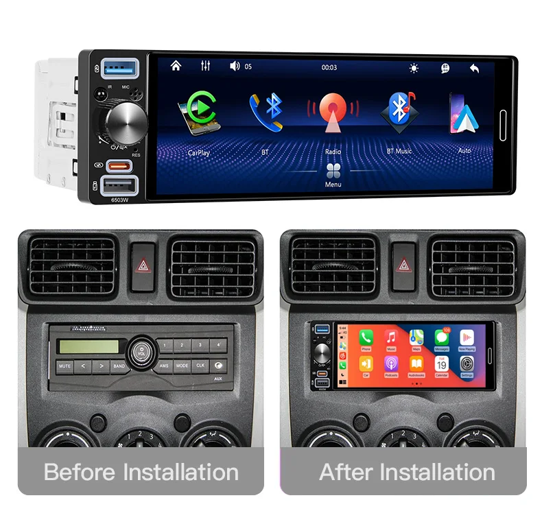 6.5 Inch Universal MP5 Car Radio 1DIN Carplay Android Auto Support FM/AM Wireless IPS Touch Screen Multimedia Video Player