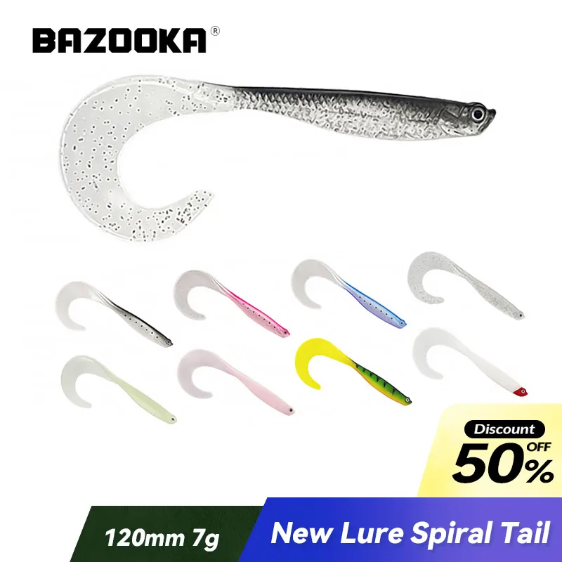 

Bazooka Fishing Soft Lure Artificial Silicone Noctilucent Curly T Tail 120mm Isca Bionic Swinging Trout Sea Tackle Bass Winter