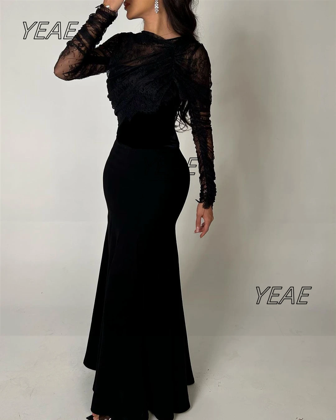 

Santorini Black Mermaid Dresses for Special Events Lace Long Sleeves Jackets Women Wear Prom Party Trumpet Evening Gowns