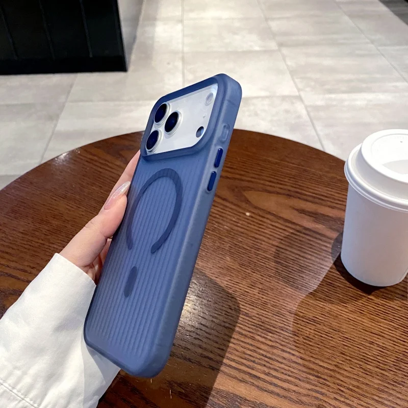 Para magsafe ondulado listra magnética caso de carregamento sem fio para iphone 17 ar 16 15 14 13 12 17 pro max à prova de choque fosco capa