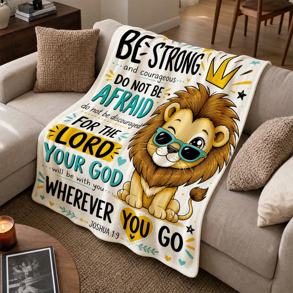 Inspirational Scripture Bible Verse Throw Blanket Christian Sofa Decor Cozy Lion Print Biblical Gift for Home Nursery Living Roo