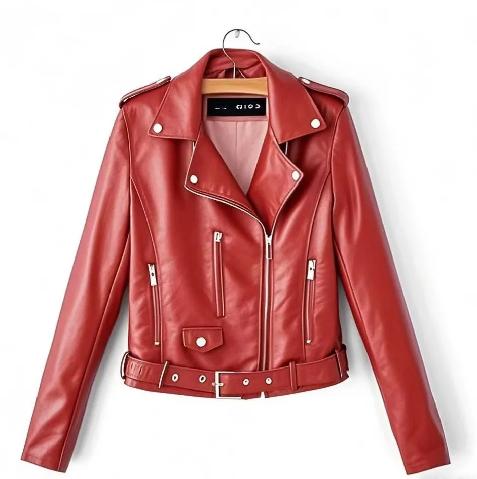 

Spring Autumn New Women's Leather Jacket Short Version Slim Fit Motorcycle Jacket Small Coat