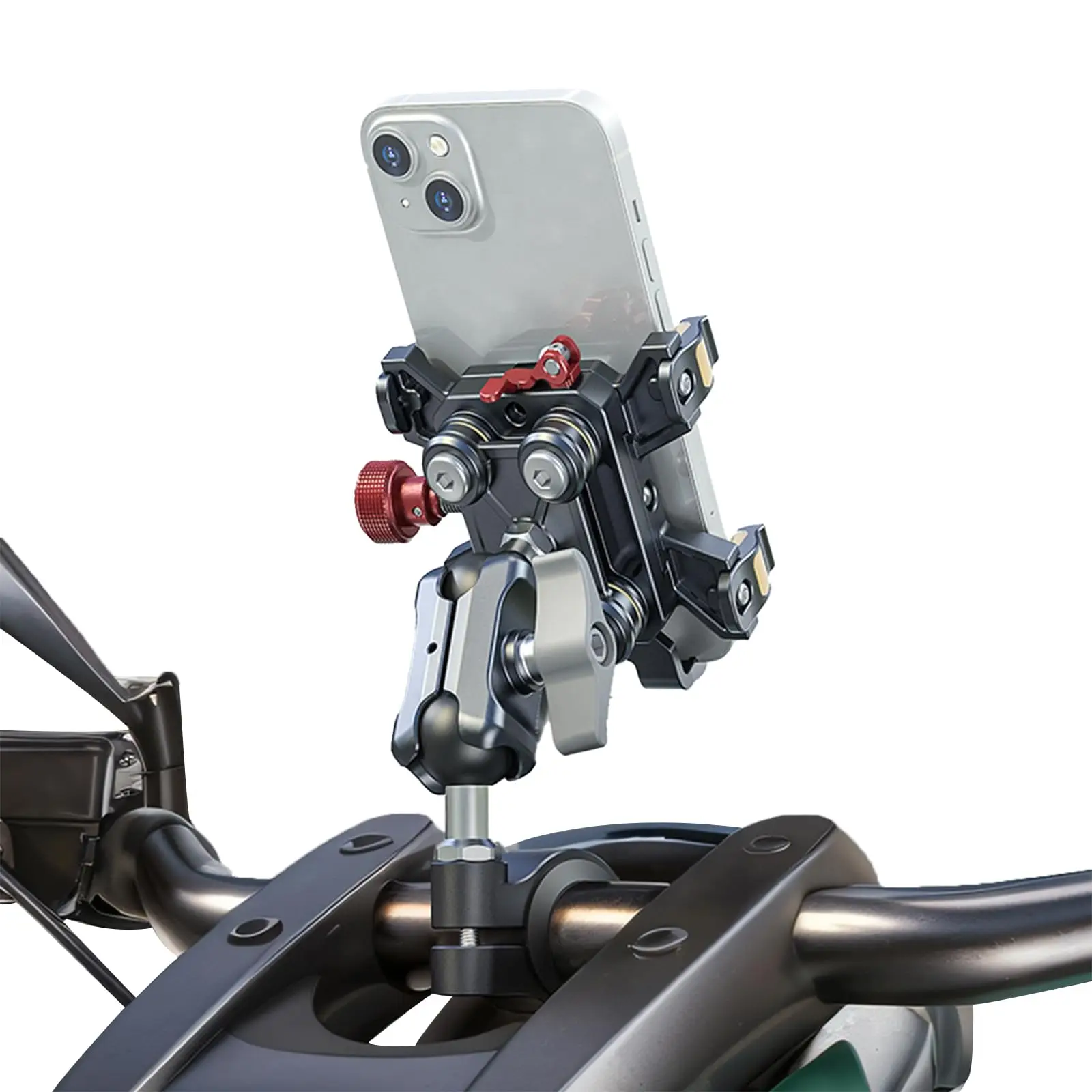 

Aluminum Motorcycle Phone Mount Holder with Vibration Dampener & High-Speed Secure Lock for 6"-7.2" Phone