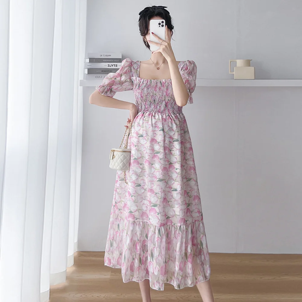 Maternity Clothes Summer Fashion 2023 Pregnant Dresses Elegant Print French Style Dress pregnancy photoshoot dress vestidos