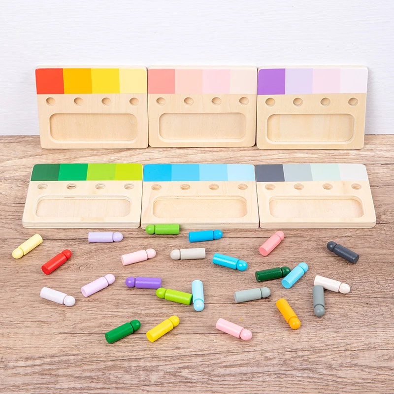 ไม้ของเล่น Montessori ระบบการรับรู้สีกระดานแทรกทำจากไม้24สีของเล่นจับคู่ความรู้ความเข้าใจเพื่อการศึกษาสำหรับเด็ก