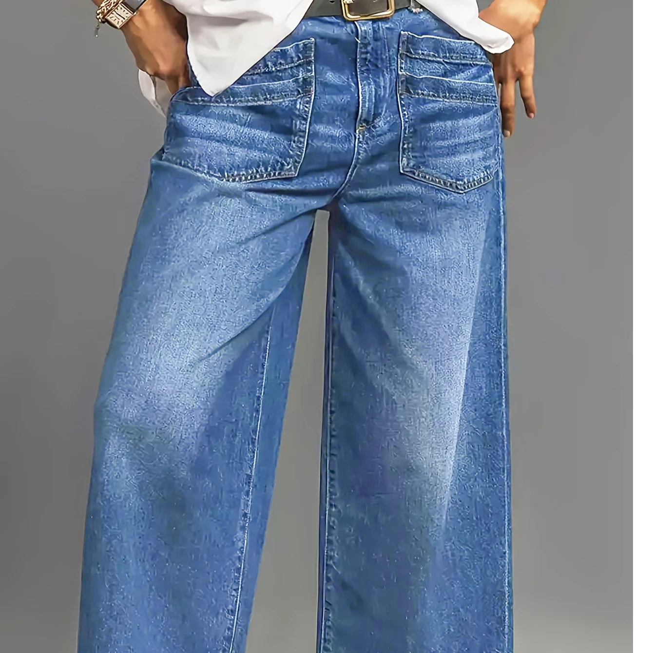 Trendy Women Jeans Plus Size Jeans High Rise Stretch Denim Pants Loose Fit Wide Leg Trousers Curvy Casual view 3