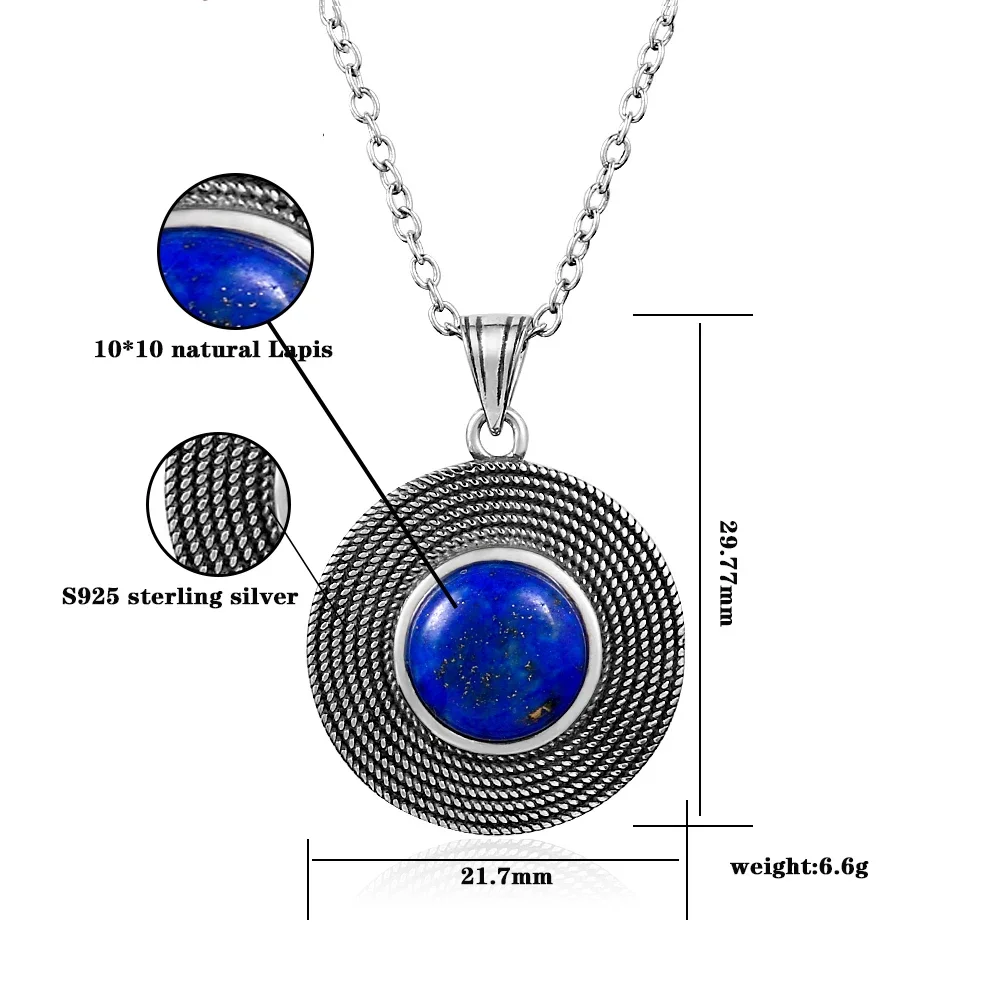 Silver Necklace Natural Lapis Lazuli Stone Pendants Necklace for Women Gift Simple Fashion Fine Jewelry
