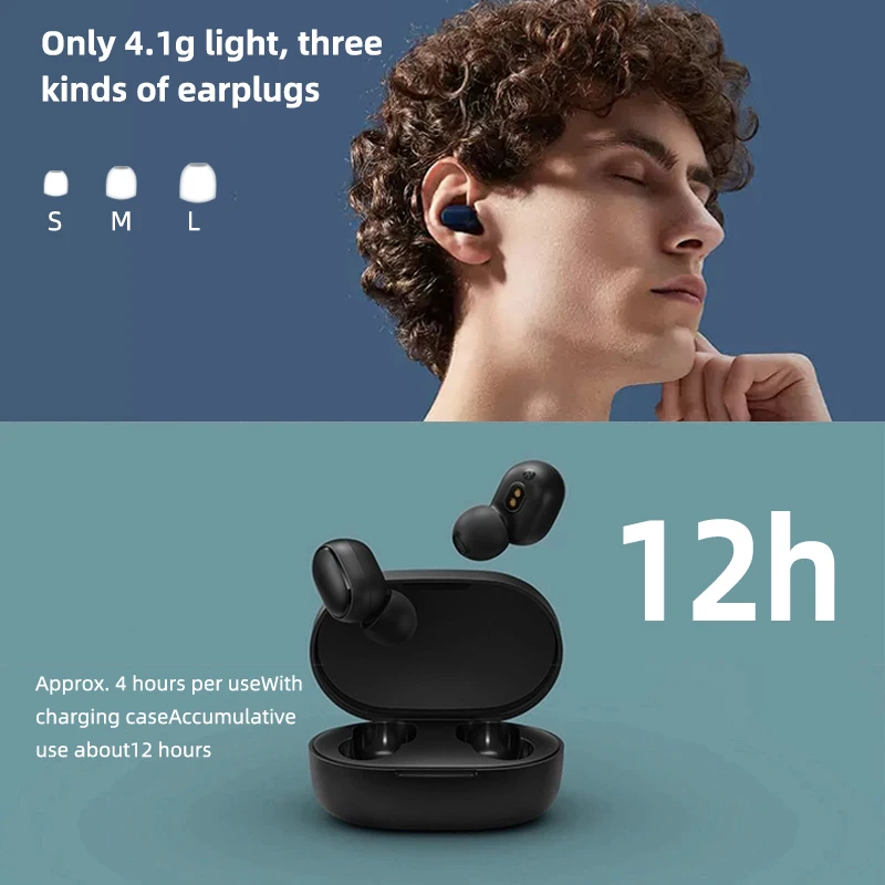 Earphone Bluetooth nirkabel Xiaomi Redmi, headphone nirkabel, earphone Bluetooth, Headset Airdots 2 Fone, Headset Bluetooth dengan mikrofon, baru