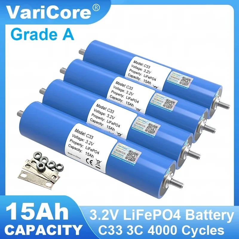 

VariCore 3.2V 15Ah LiFePO4 Battery C33 Lithium Phosphate for 4s 12V Motorcycle Car motor Modification Inverter batteries