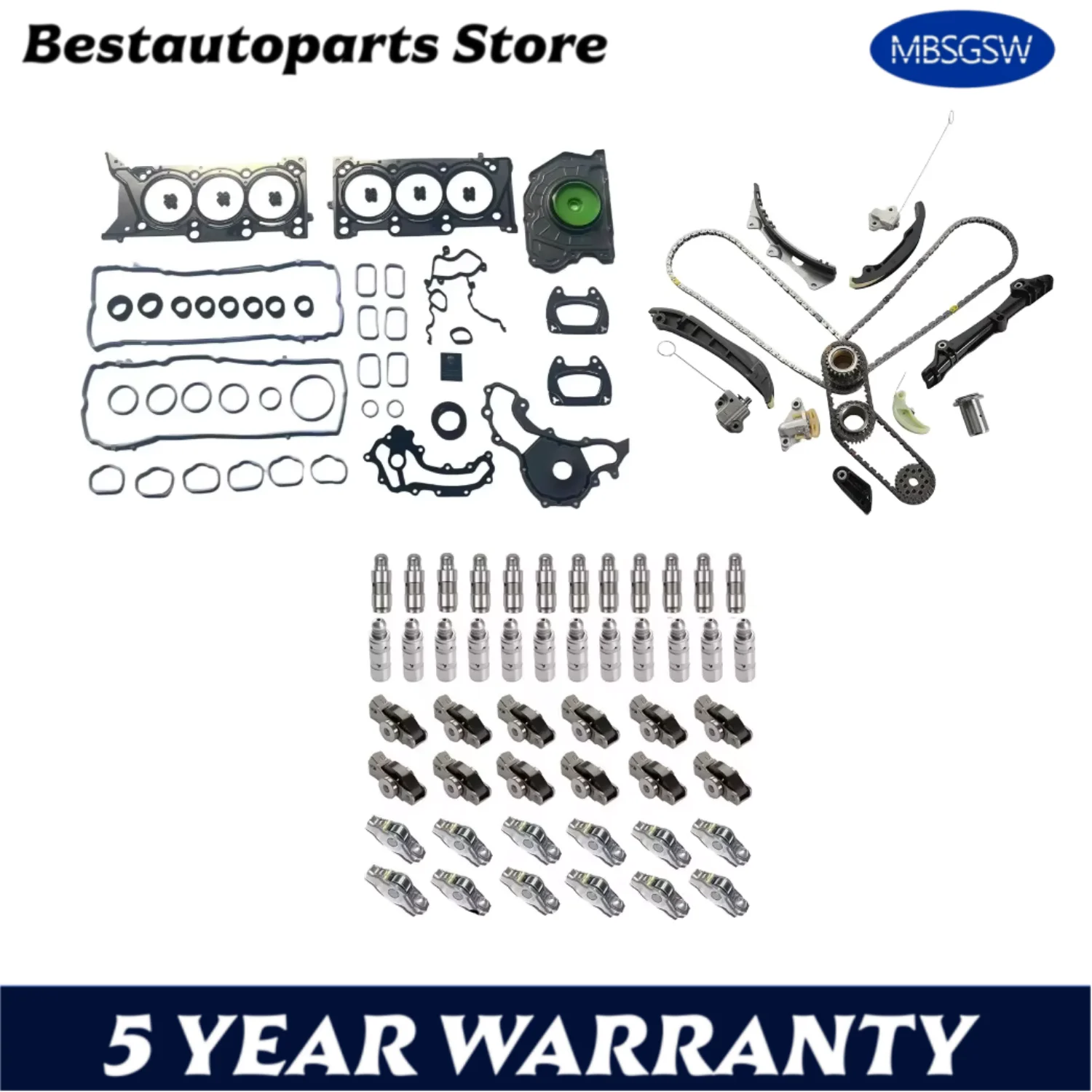 

Engine New Full Gasket Set Timing Chain Kit Lifters Rocker Arms Fit 3.6 L V6 GAS For Jeep Grand Cherokee Ram 1500 ERC 3.6L 16-23