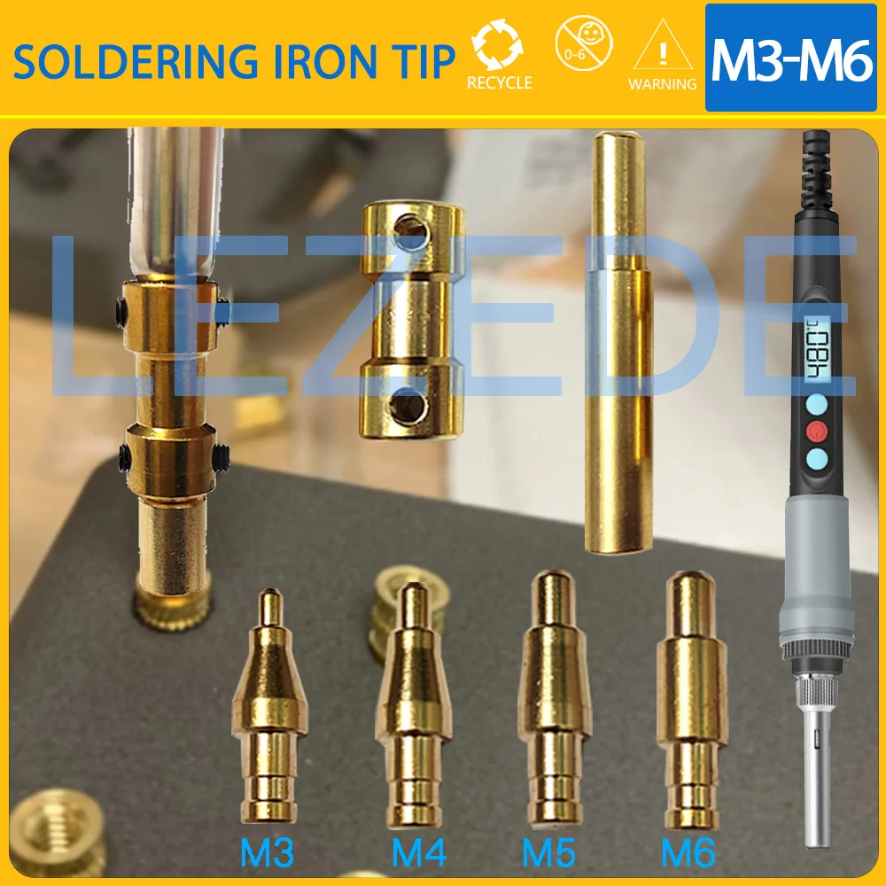 

Heat Set Insert Tool M3 M4 M5 M6 Soldering Iron Tip for 3D Printer Parts Hot Melt Thread Insertion Tool Embedded Copper Nut Kit