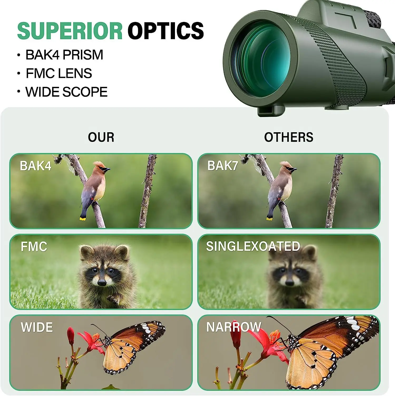 Outdoor Portable 10X42 HD Monocular Telescope 258FT/1000YDS 3500m/20000m Birdwatching Telescope for Hunting Camping Tourism