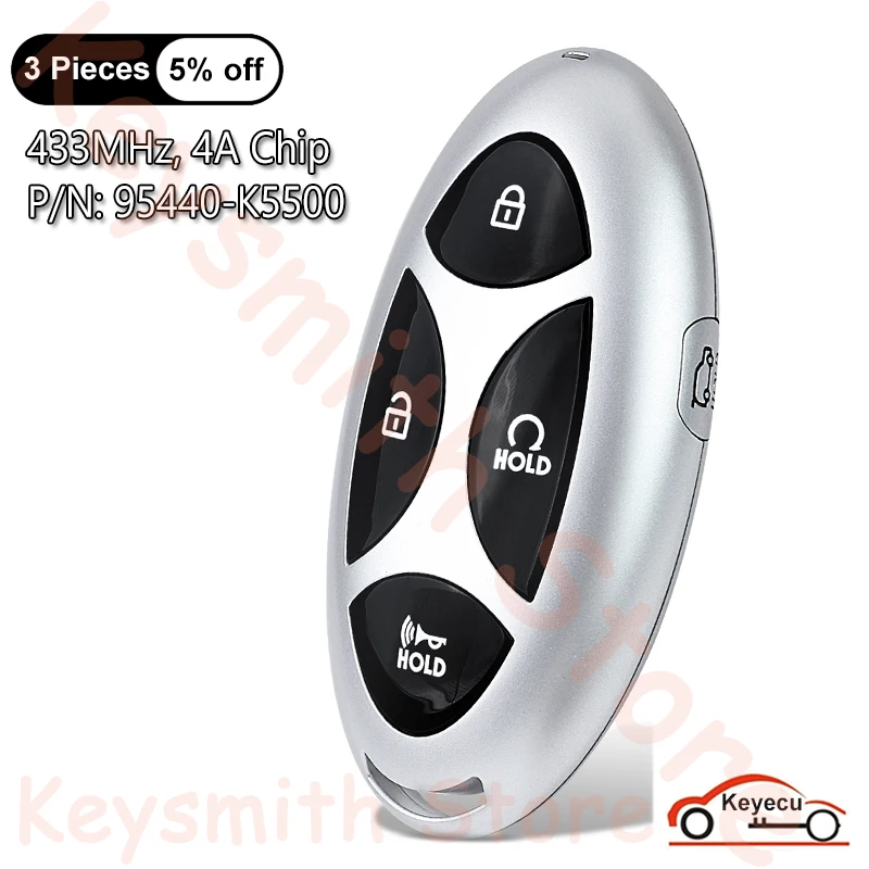 

KEYECU 4+1 5 Buttons 433MHz 4A Chip for Hyundai Santa Cruz 2024 2025 2026 Auto Smart Remote Control Key Fob P/N: 95440-K5500