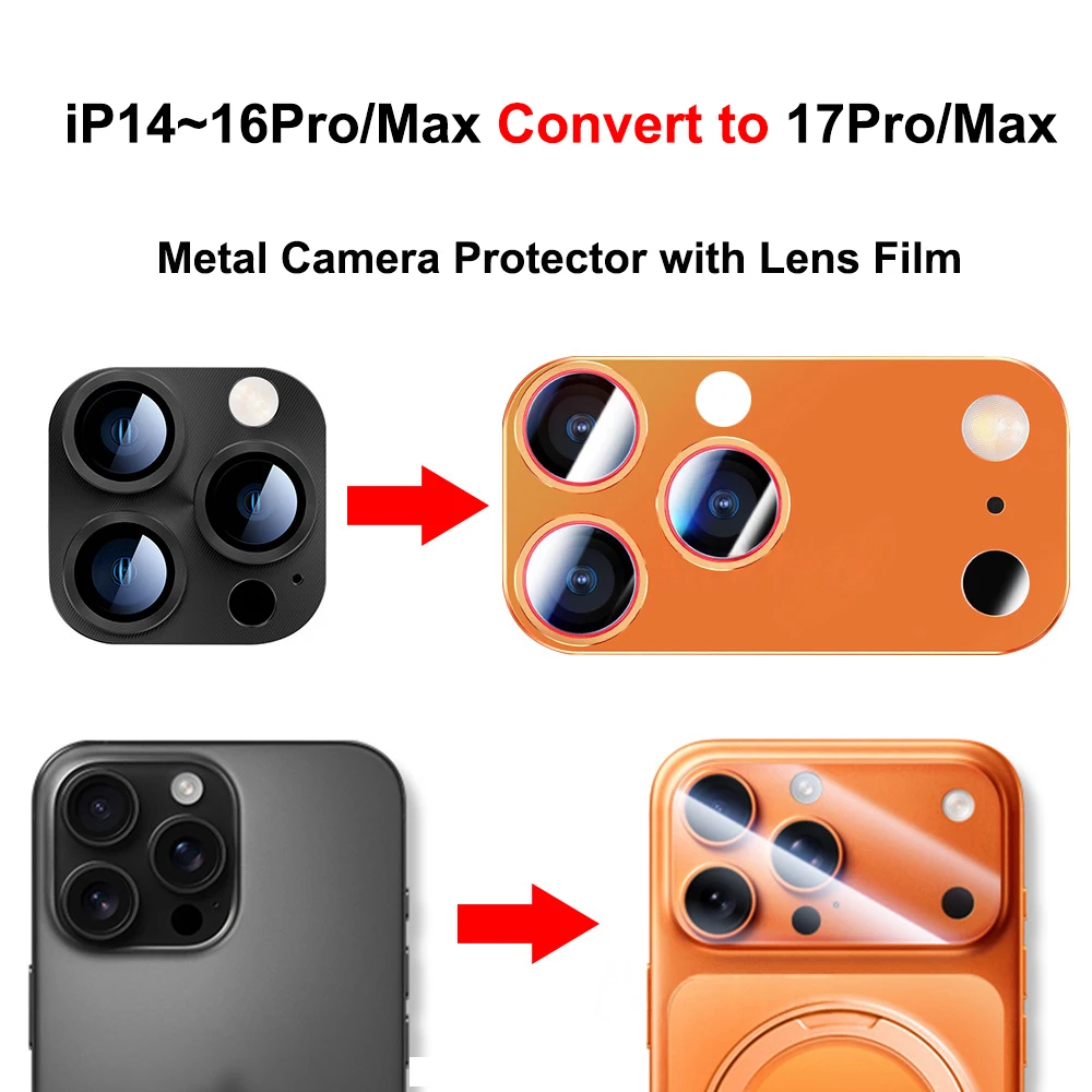 

Transformed Into 17 Pro Max Alloy Metal Camera Protector for iPhone 16 15 14 Pro / Max Anti-scratch Lens Film Convert 17P 17PM