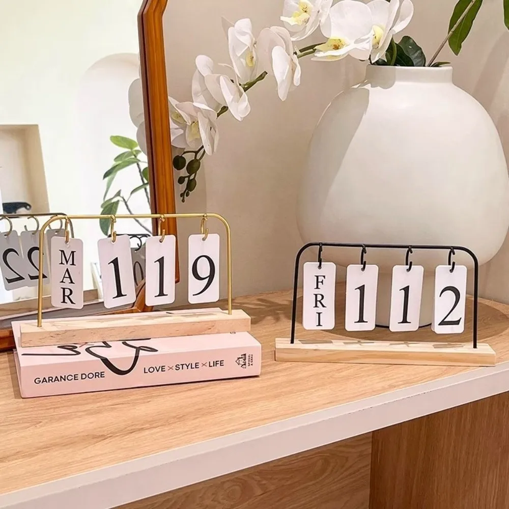 جديد خشبي سطح المكتب الوجه التقويم خمر بدوره صفحة تصميم الدائمة التقويم DIY تاريخ عرض تقويم خشبي مكتب الديكور #2