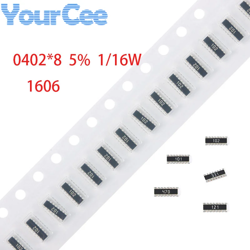 100pcs 1606 0402*8 Network Resistor SMD Array 0~100K 0 10 22 33 47 100 120 220 330 470 1K 2.2K 3.3K 4.7K 10K 100K ohm