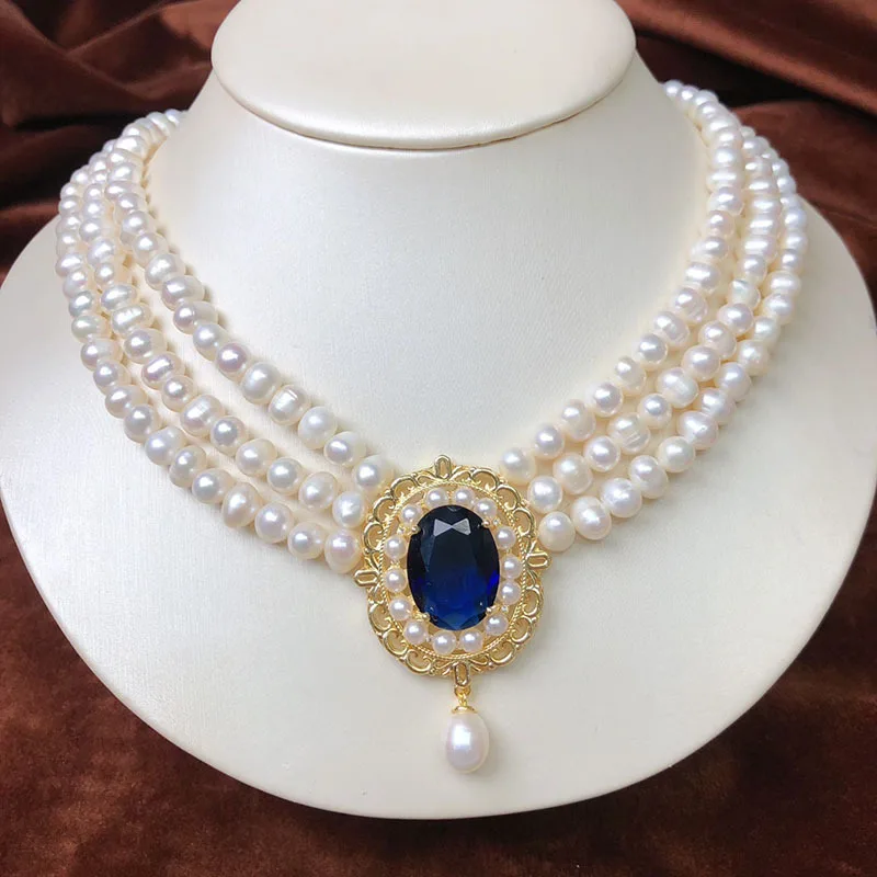 

Vintage Multi-layer Natural Freshwater Pearl Necklace for Women White Versatile Jewelry High-end Luxury Minimalist Style Collarb
