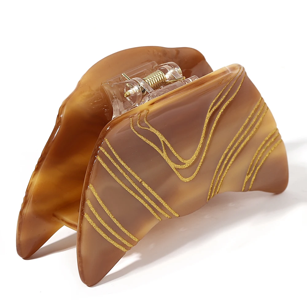 AENSOA التصميم الأصلي لطيف الكرواسون شكل المرأة إكسسوارات الشعر موضة الاكريليك خلات البني شخصية مخلب كليب الصيف #4