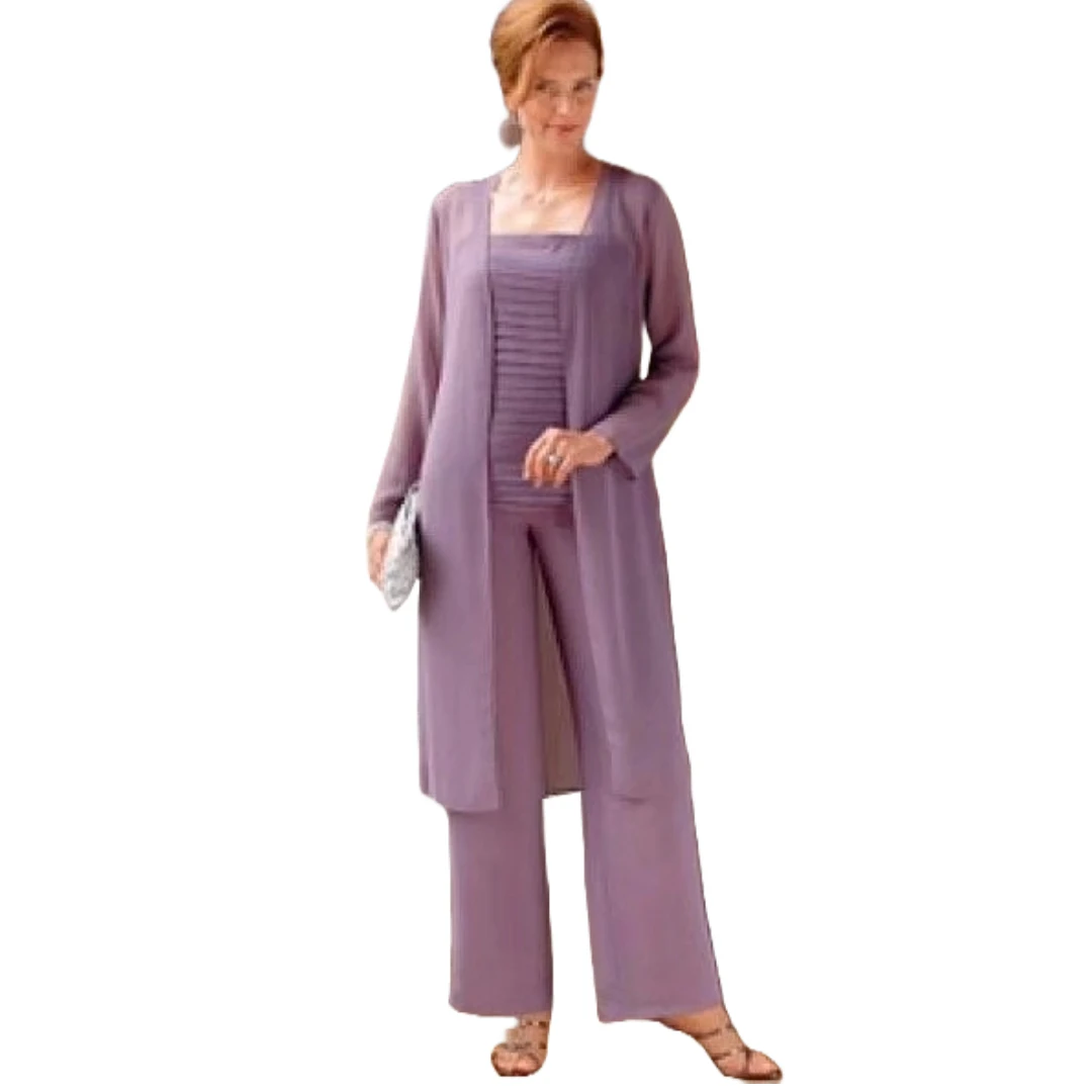 Customized Lavender Mother of the Bride Pantsuit Weddings Party with Coordinating Jacket and Pleated Tank for Formal Occasions