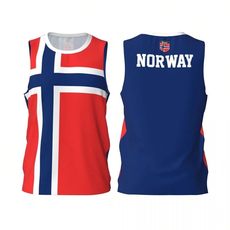 Norway Flag Basketball Tank Top Fashion Summer 3D National Emblem Printed Jersey Vest Loose Breathable Sports Sleeveless Tees