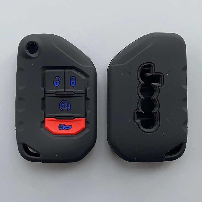 5color 4 Buttons silicone Remote Smart car Key Case Chain Cover for Jeep Wrangler JL JLU 2018 2019 Key Sleeve Protector Case