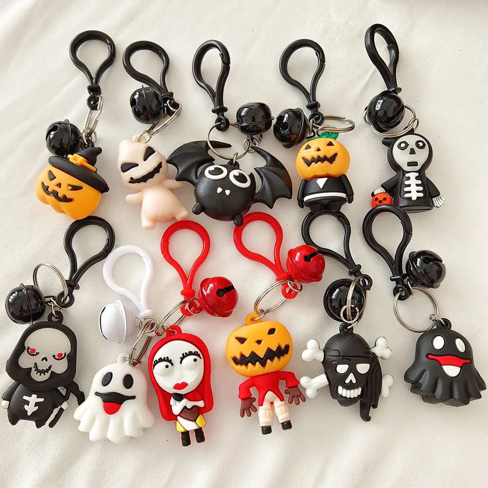 

New Halloween Ghost Keychain Cute Cartoon PVC Droplet Keyring Pendant Festiva Gift Bag Key Chain Ring Accessory