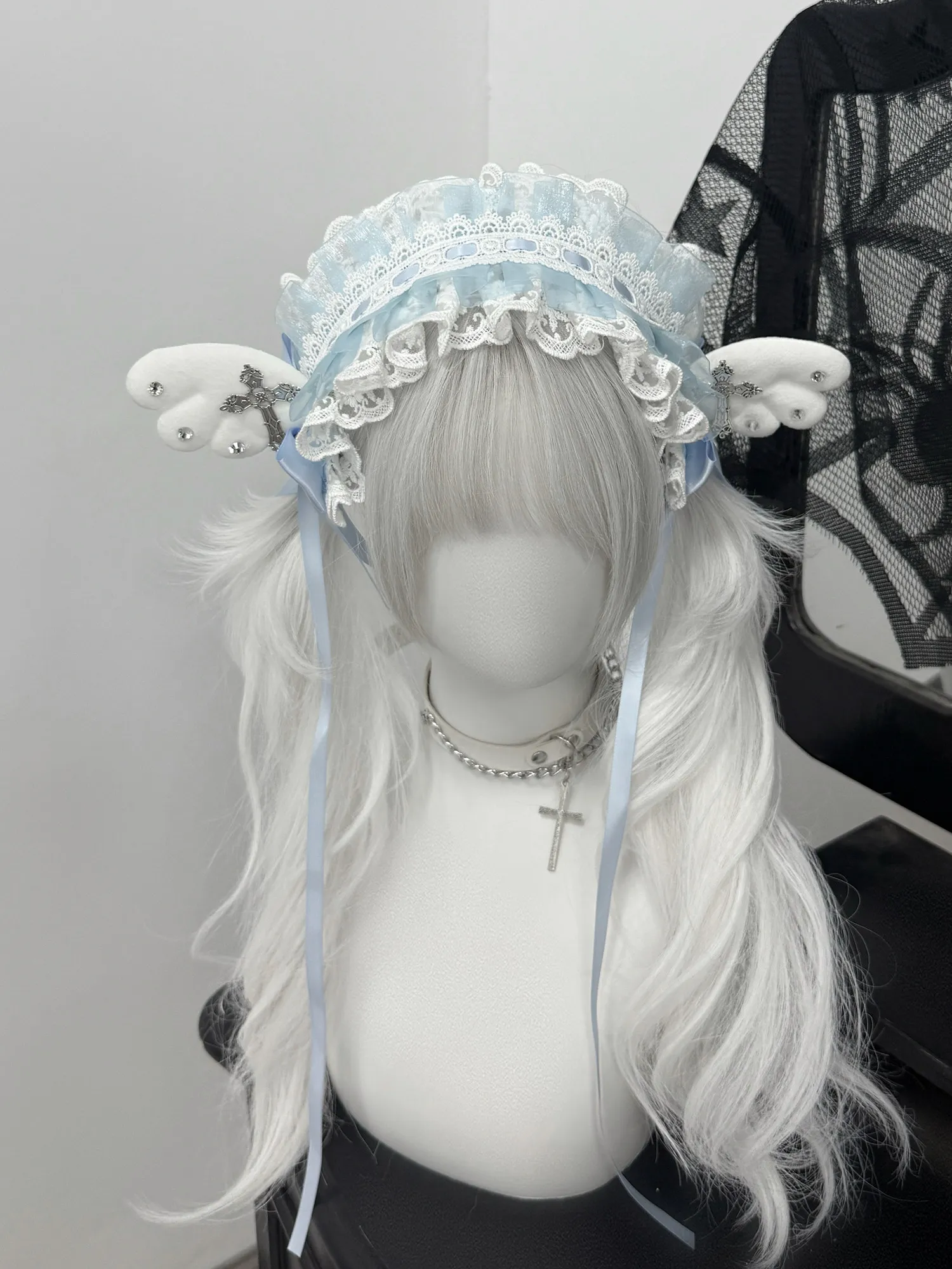 Japanese Original Bow Wings Rhinestone Hair Accessories Subculture Y2k Headband Lace Headgear Water Color Lo Niang
