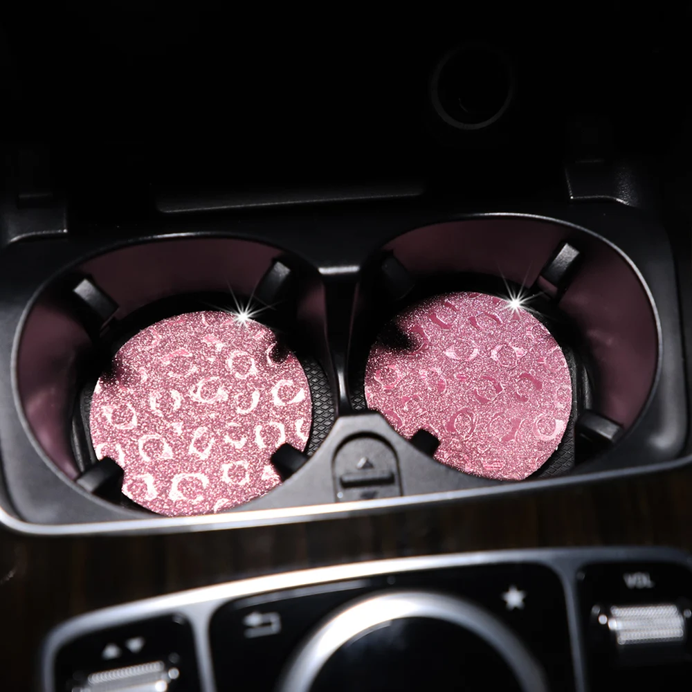 Paar waterdichte glinsterende TPU autobekerhouders met luipaardprint antislip blingbling-stijl voor auto-interieurs