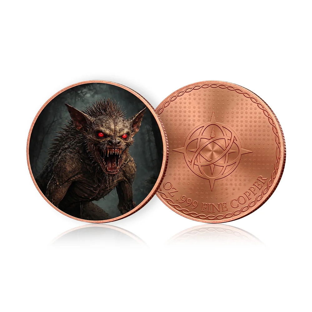 1oz .999 Fine Copper Coin Zombie Werewolf Grim Reaper Horror Gothic Fantasy Colorized Art Collectible Halloween Gift