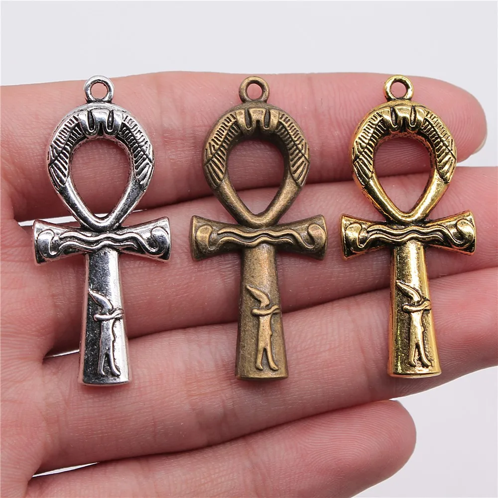 WYSIWYG 5 sztuk 43x19mm 3 kolory antyczne złoto antyczne srebro kolor antyczny brąz Ankh krzyż Charms wisiorek krzyż egipski Charms
