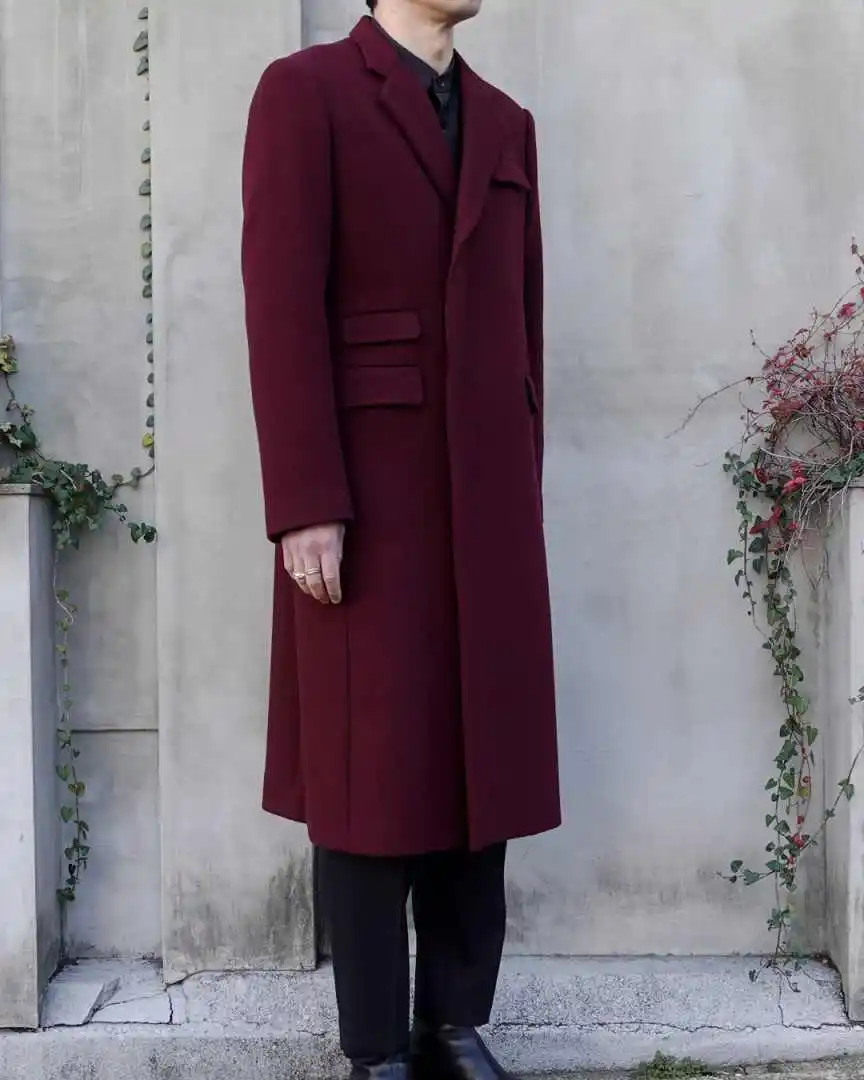 Burdundy – pardessus en laine Tweed pour hommes, vestes longues à Double boutonnage, une pièce personnalisée