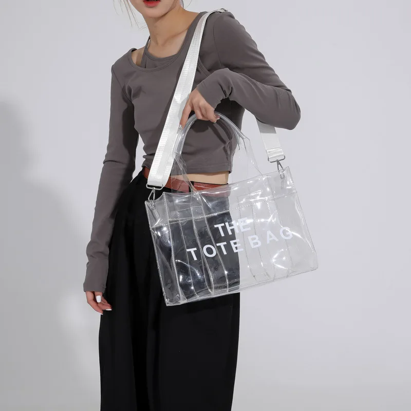 New Fashion Messenger Bag One Shoulder Bag Transparent Large-capacity PVC Jelly Bag Hand-held Tote Candy Color