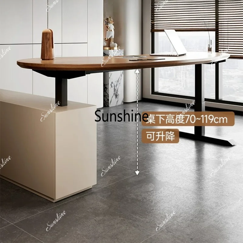 Advanced solid wood curved young boss table lifting desk
