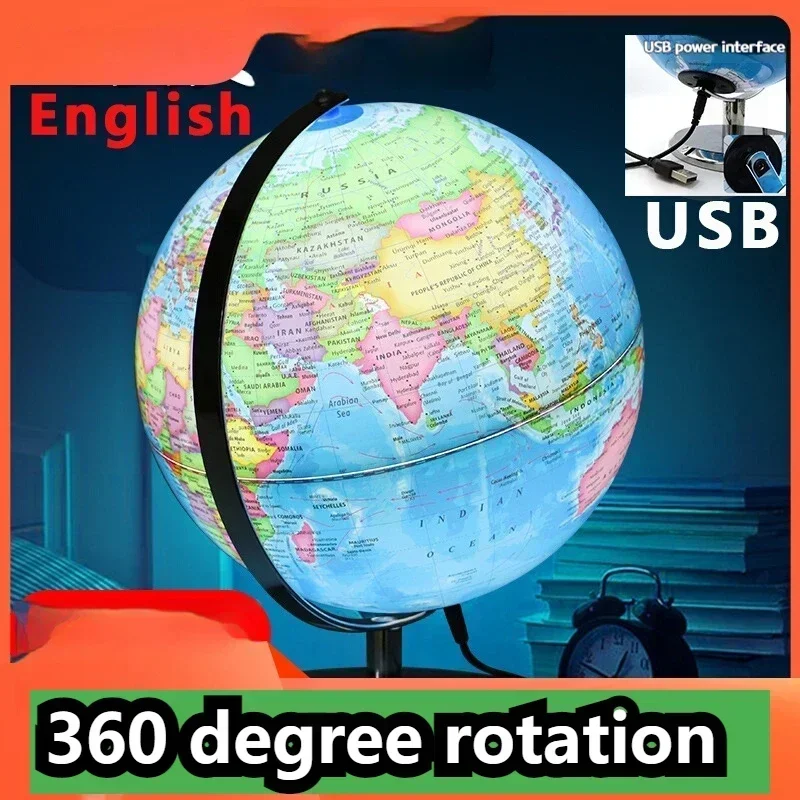 20/25cm Globe Pure English Version of Led Earth Righteousness Table Lamp Room Living Room Decoration Ornaments To Give Gifts.