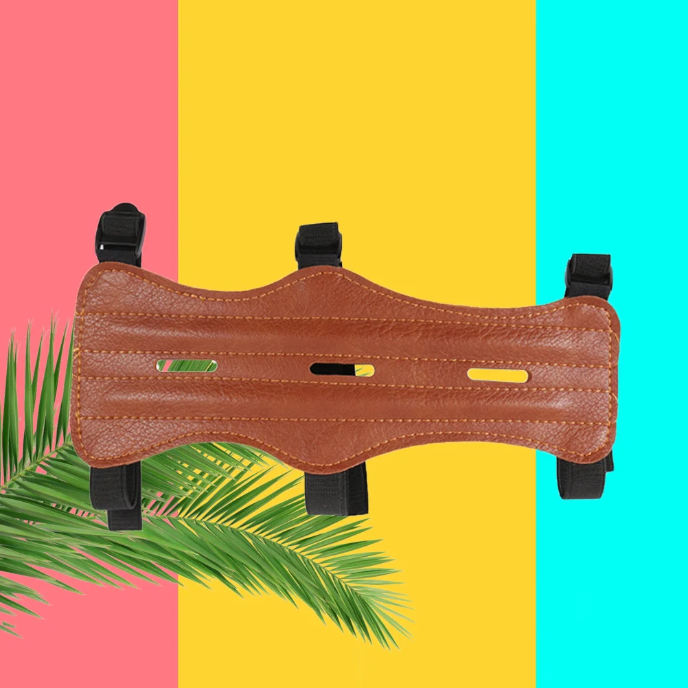 Protector de brazo de PU marrón, correa con hebilla Triple ajustable, equipo de protección para práctica de caza recurvo