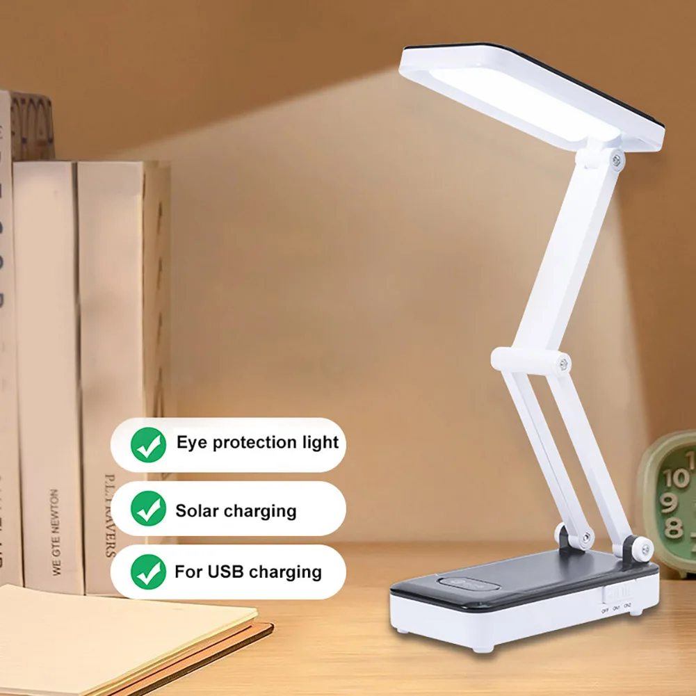 Foldable Solar Table Light 4500K-6000K 26 LED Solar Powered Night Light 2 Gears Bedside Desk Lamp USB Charging Eye Protection