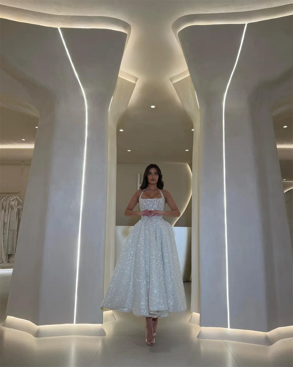 Mila Halter Neck A-Line Prom Dresses 2025 Sleeveless Shine Sequins Evening Dresses Elegant Ankle-Length Customized Party Dress image 4