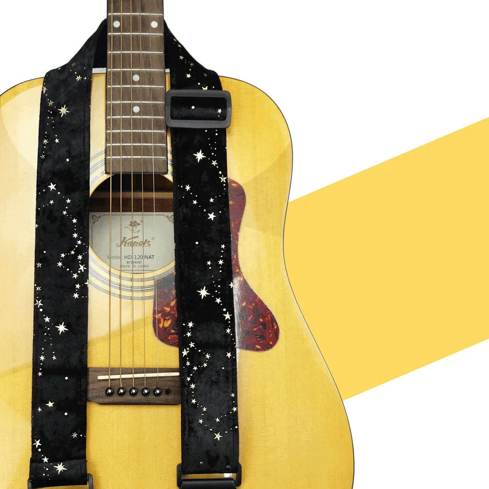 Vibrant Star Design Guitar Strap Compatible with Various Guitars Made from Comfortable Velvet Material and Strong Leather Ends