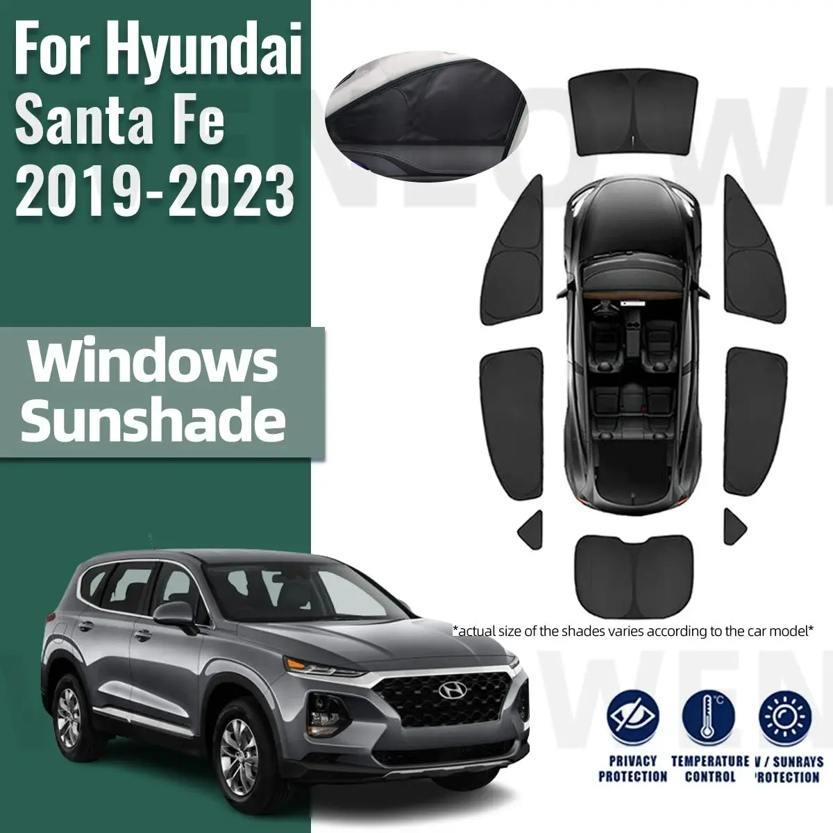 

For Hyundai Santa Fe TM 2019-2023 2024 Full Cover Car Sunshade Shield Front Windshield Frame Curtain Rear Side Window Sun Shade