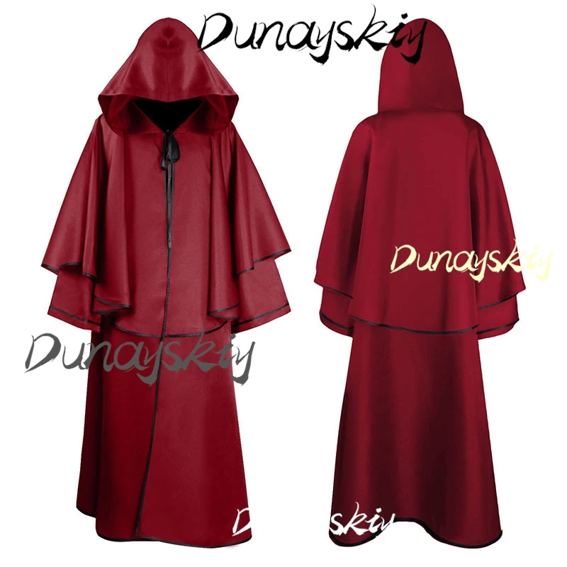 5 Colors Windproof Cosplay Cloak Long Cape Poncho Gothic Mens Monk Cos Hooded Halloween Death Mantles Adult Cosplay Customized
