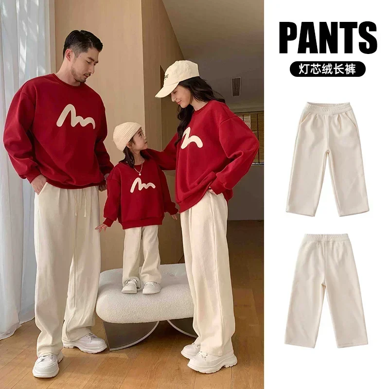 Winter Family Warm Corduroy Trouser Fashion Parent-child Matching Same Thick Pants Korean Father Mother and Son Daughter Clothes image 4