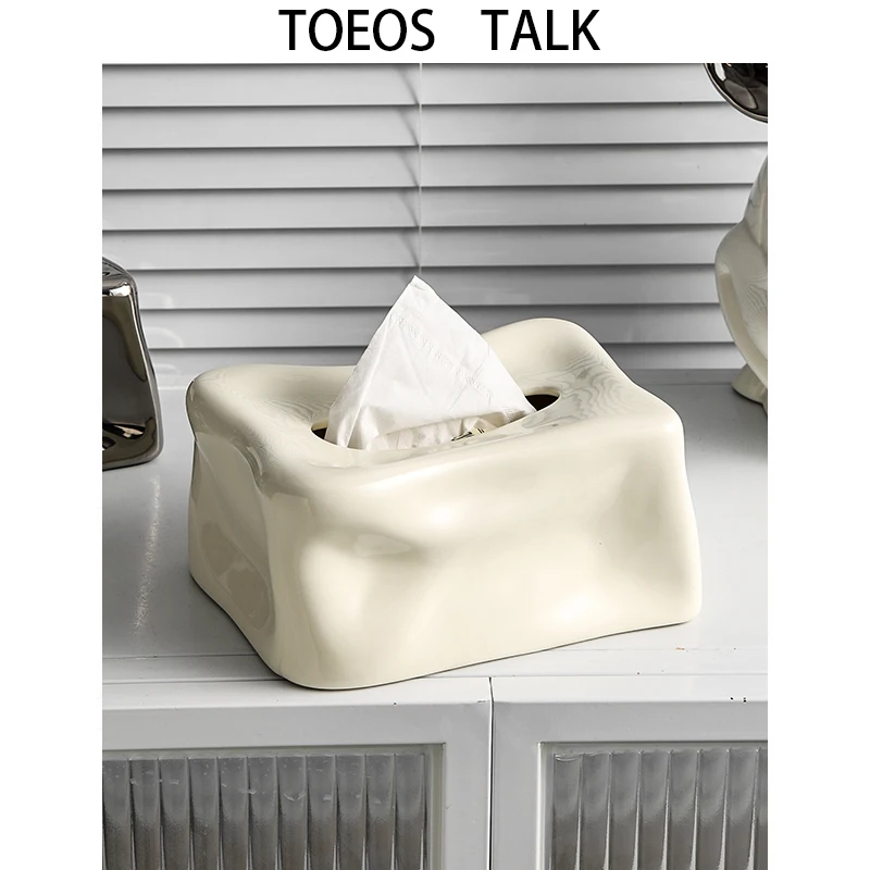 Nordic Style Ceramic Tissue Box Cute Living Room Coffee Table Decorative Item Luxury High Value Creamy Style Tissue Holder view 4