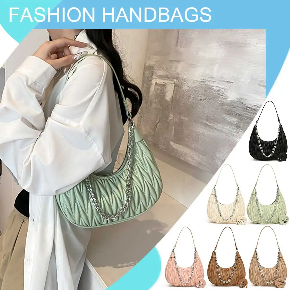 

Women Fashionable Half Moon Bag PU Leather Quilted Chain Sling Bag Large Capacity Simple Tote Handbag Daily Bag for Ladies